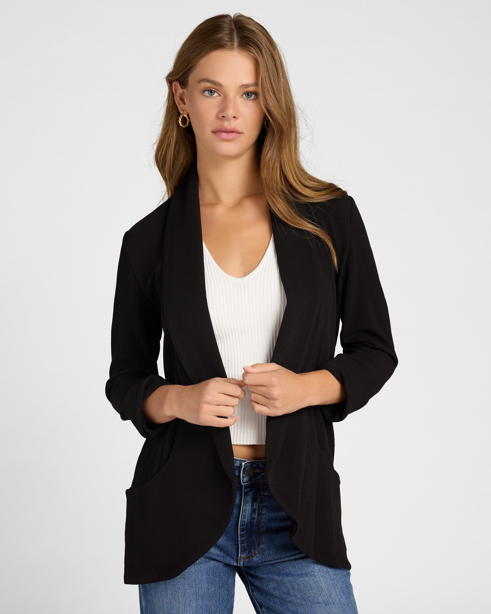 Black $|& Lemon Tart Melanie Open Front Blazer - SOF Front