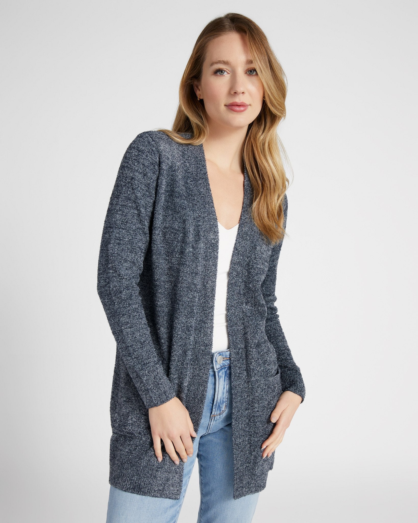 Heather Denim $|& Search For Sanity Cozy Cardigan - SOF Front