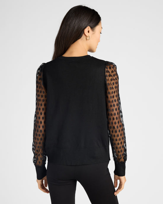 Black $|& Apricot Polka Dot Mesh Sleeve Knit Pullover - SOF Back