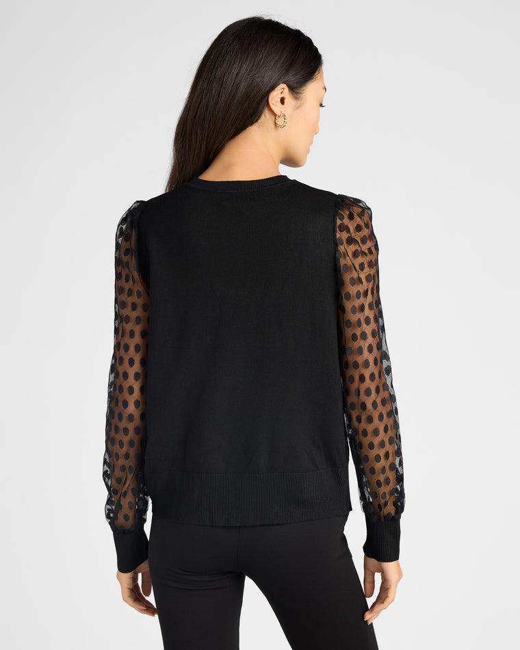 Black $|& Apricot Polka Dot Mesh Sleeve Knit Pullover - SOF Back