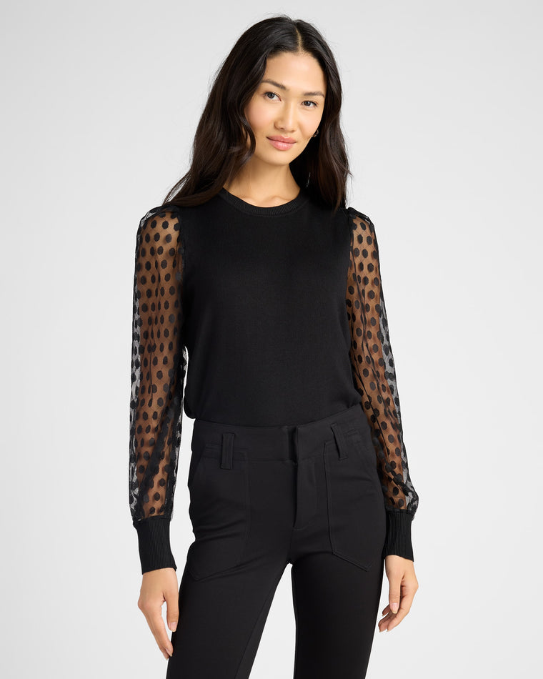 Black $|& Apricot Polka Dot Mesh Sleeve Knit Pullover - SOF Front
