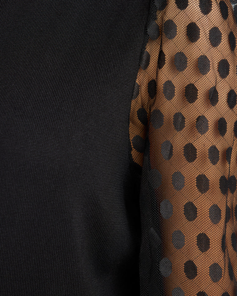 Black $|& Apricot Polka Dot Mesh Sleeve Knit Pullover - SOF Detail