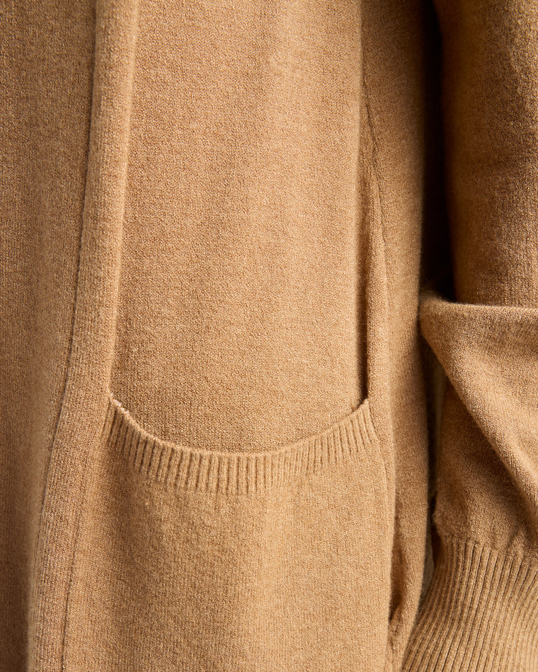 Heather Latte $|& Dreamers Open Long Line Cardigan withPockets - SOF Detail