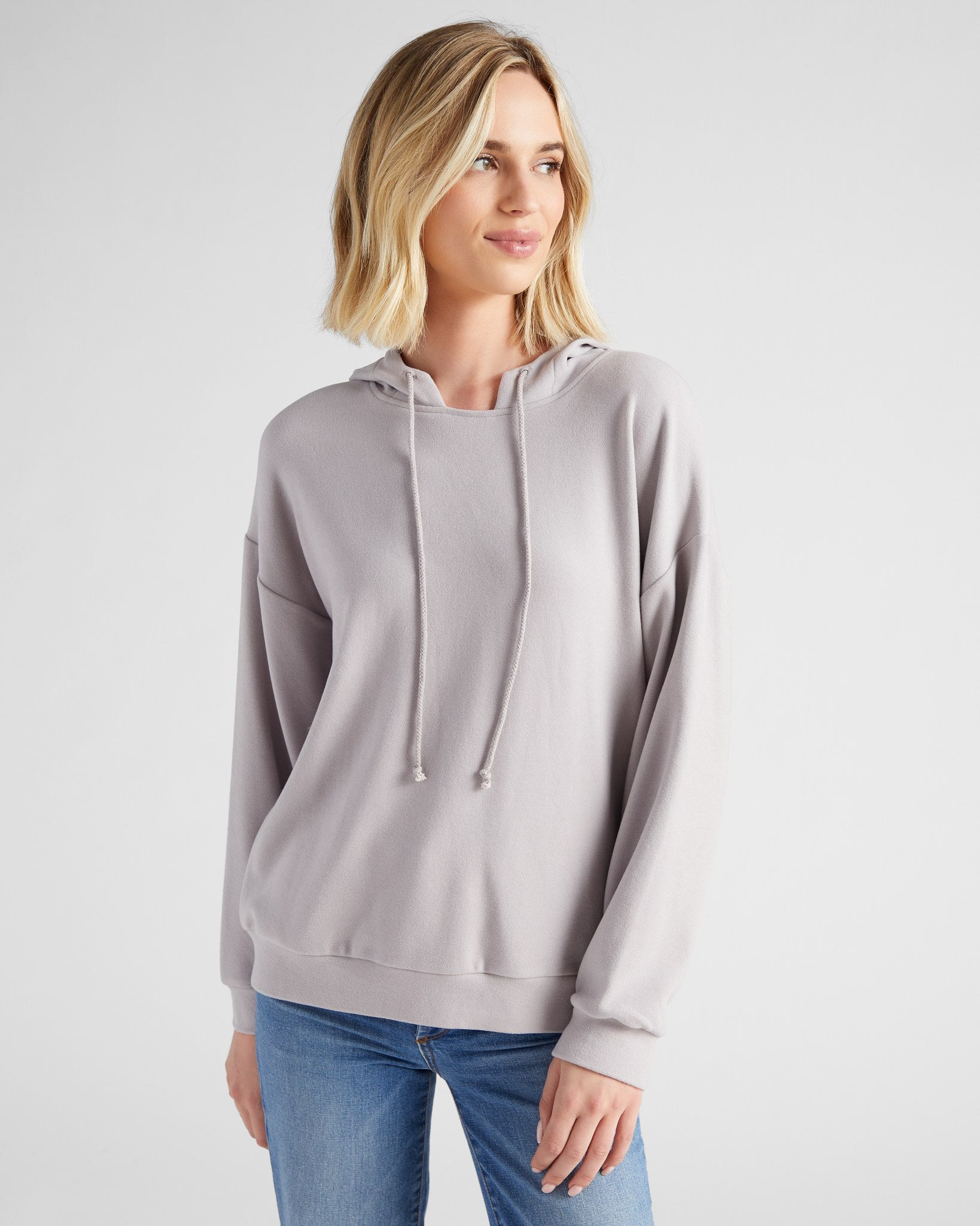 Lt. Grey $|& Cloud Ten Long Sleeve Plush Drawstring Hoodie - SOF Front