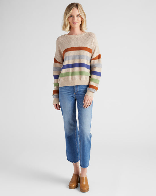 Multi Color Stripe Sweater H. Oatmeal $|& ACOA Multi Color Stripe Sweater - SOF Full Front