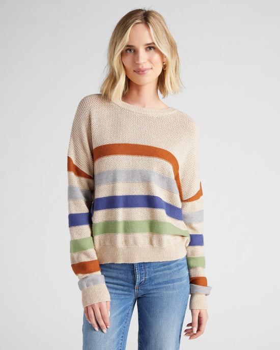 Multi Color Stripe Sweater H. Oatmeal $|& ACOA Multi Color Stripe Sweater - SOF Front