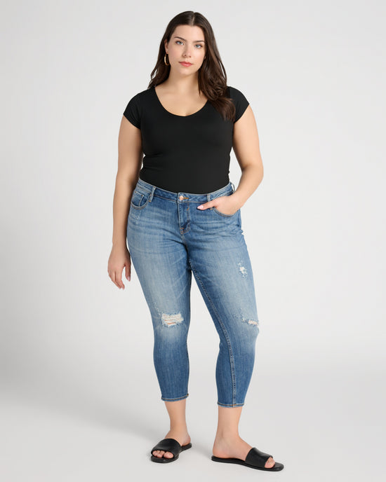 Medium Wash 27" $|& Vigoss Jagger Classic Distressed Skinny Jeans - SOF Full Front