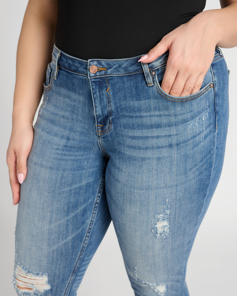 Medium Wash 27" $|& Vigoss Jagger Classic Distressed Skinny Jeans - SOF Detail