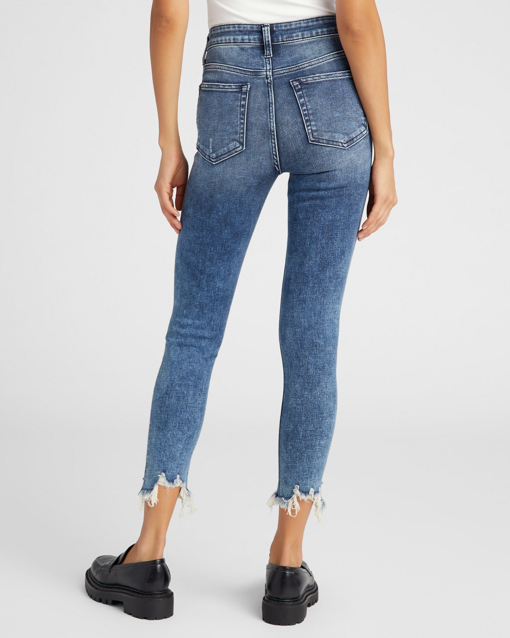 Medium Blue $|& Flying Monkey Jeans High Rise Frayed Hem Skinny Jeans - SOF Back