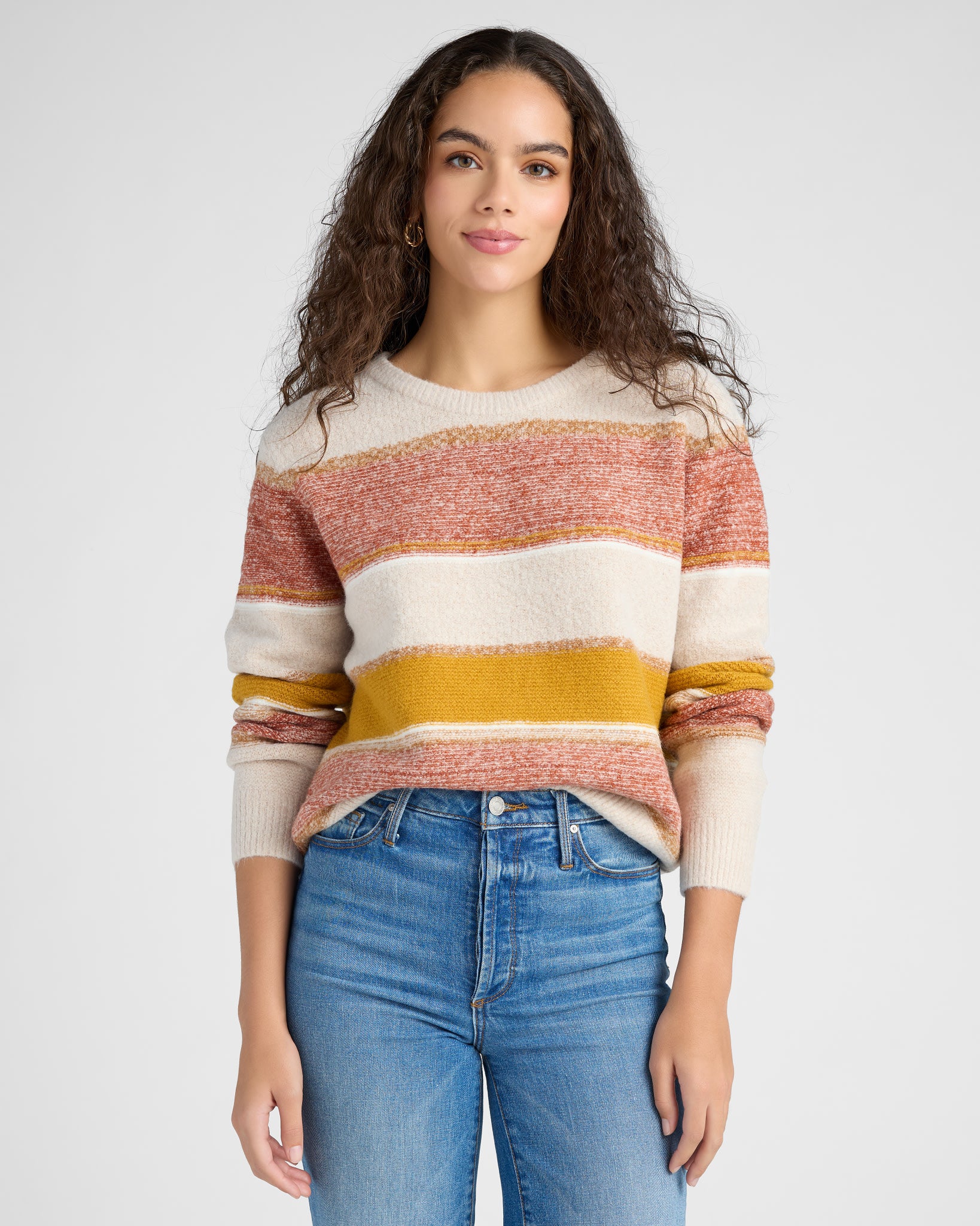 Oatmeal/Rust/Mustard $|& Skies Are Blue Marled Colorblock Sweater - SOF Front