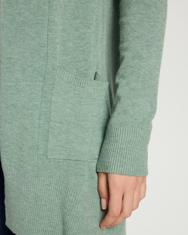 Heather Chive $|& Dreamers Open Long Line Cardigan withPockets - SOF Full Front