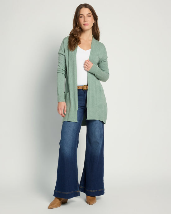 Heather Chive $|& Dreamers Open Long Line Cardigan withPockets - UGC On Fig