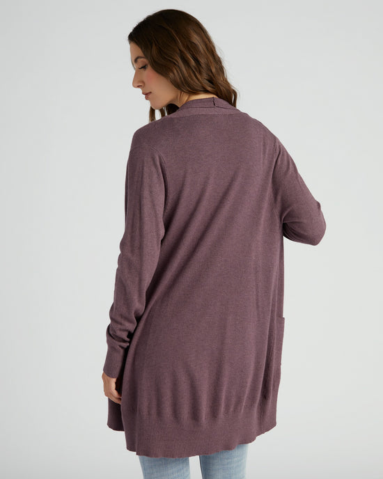 Heather Acai $|& Dreamers Open Long Line Cardigan withPockets - SOF Back