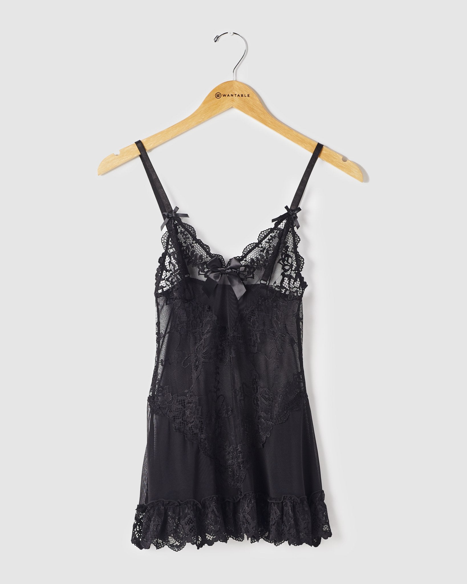 Black $|& Oh La La Cheri Valentine Babydoll Set with G-String - Hanger Front