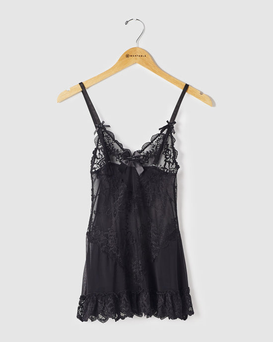 Black $|& Oh La La Cheri Valentine Babydoll Set with G-String - Hanger Front