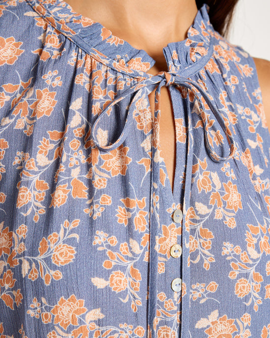Blue $|& West Kei Sleeveless Floral Woven Top with Neck Tie - SOF Full Front