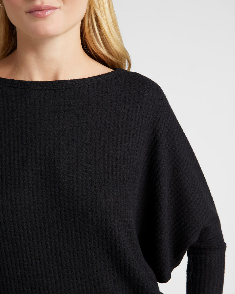 Brushed Thermal Long Dolman Sleeve Top Black $|& W. by Wantable Brushed Thermal Long Dolman Sleeve Top - SOF Detail