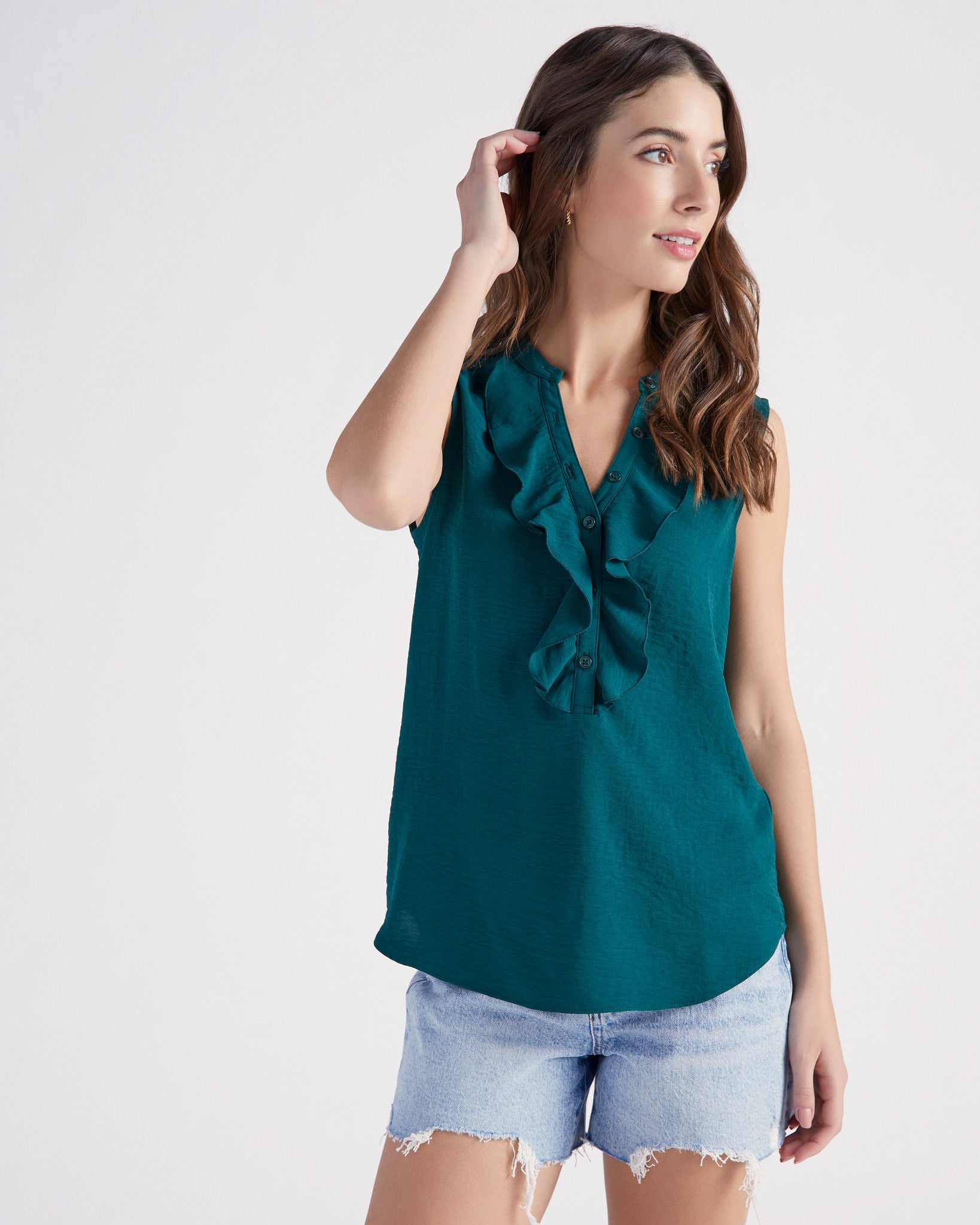 Ruffle neck sleeveless top online