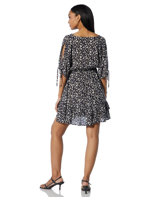 Black $|& ePretty Floral Print Open Sleeve Dress - SOF Back
