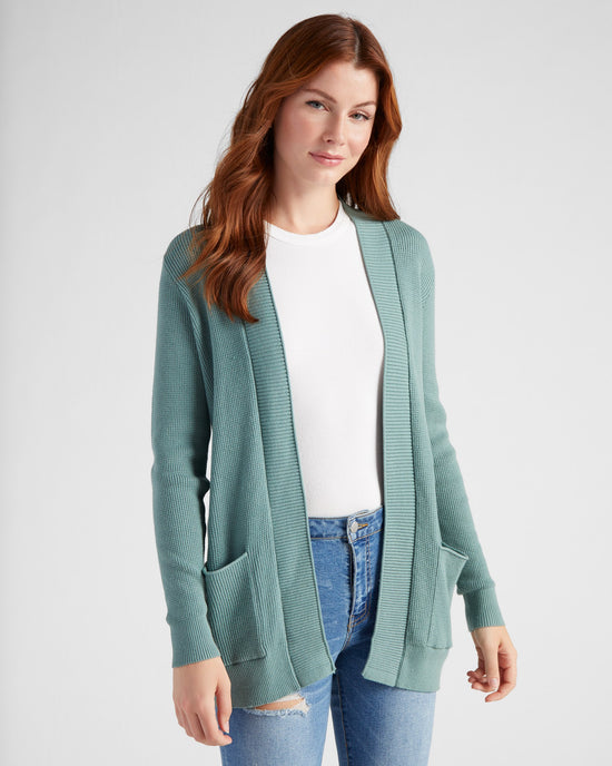 Dusty Jade $|& Staccato Open Front Pocket Cardigan - SOF Front