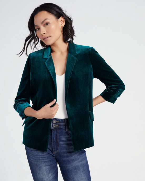 Hunter Green $|& Skies Are Blue Velvet Blazer - SOF Front
