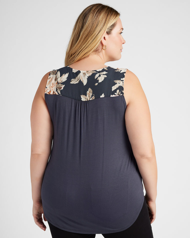 Black/White $|& West Kei Sleeveless Floral Woven/Knit Wrap Top - SOF Back