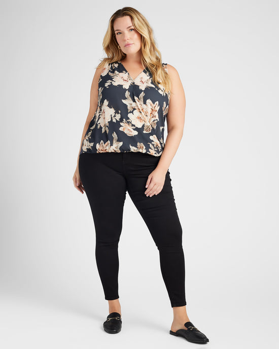 Black/White $|& West Kei Sleeveless Floral Woven/Knit Wrap Top - SOF Full Front