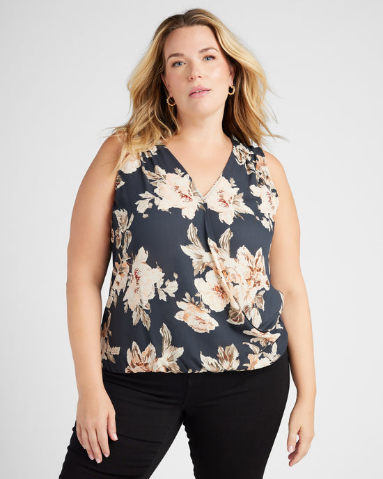 Black/White $|& West Kei Sleeveless Floral Woven/Knit Wrap Top - SOF Front