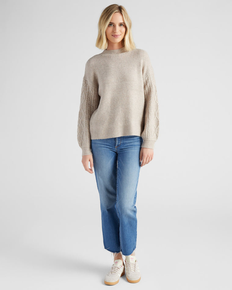 Oatmeal $|& Vigoss Cable Sleeve Sweater - SOF Full Front
