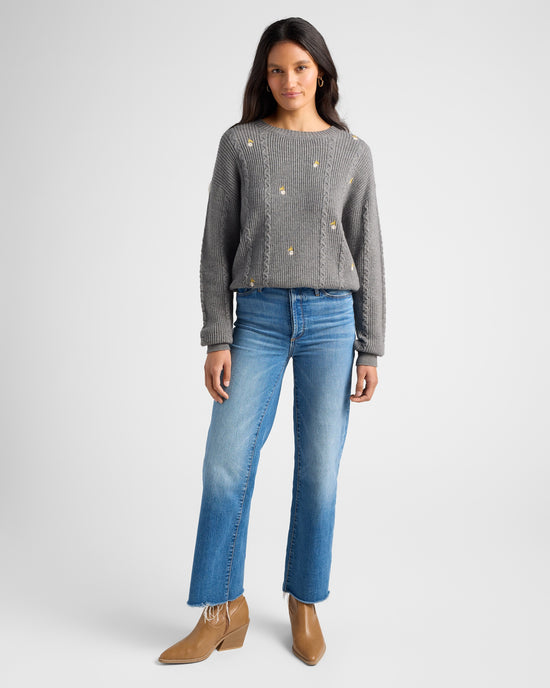 Charcoal $|& Hem & Thread Cable Knit Flower Embroidery Pullover - SOF Full Front