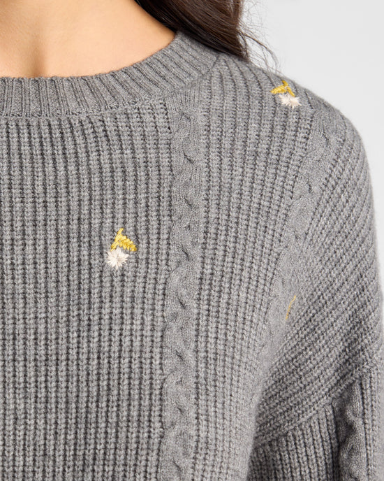 Charcoal $|& Hem & Thread Cable Knit Flower Embroidery Pullover - SOF Detail