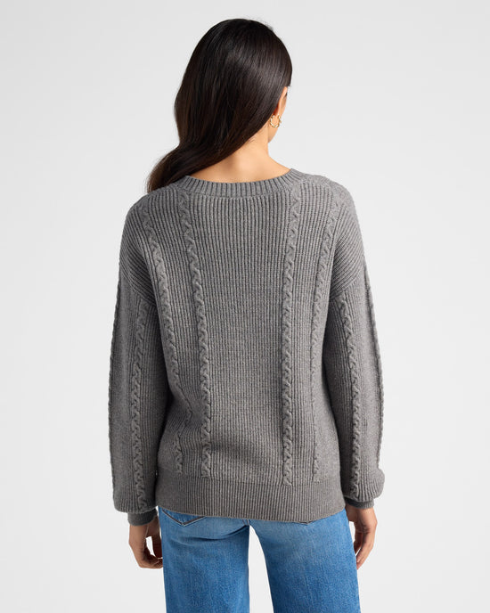 Charcoal $|& Hem & Thread Cable Knit Flower Embroidery Pullover - SOF Back