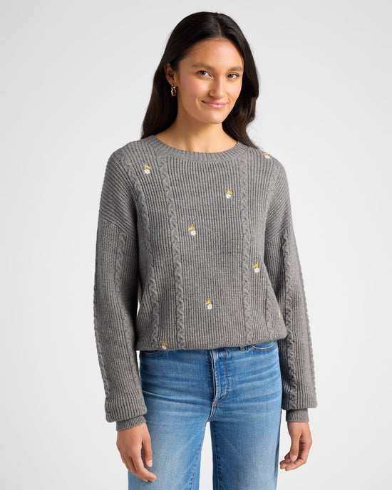 Charcoal $|& Hem & Thread Cable Knit Flower Embroidery Pullover - SOF Front