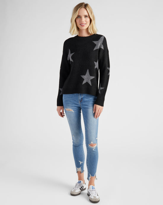 Black $|& Vigoss Crew Neck Star Print Sweater - SOF Full Front