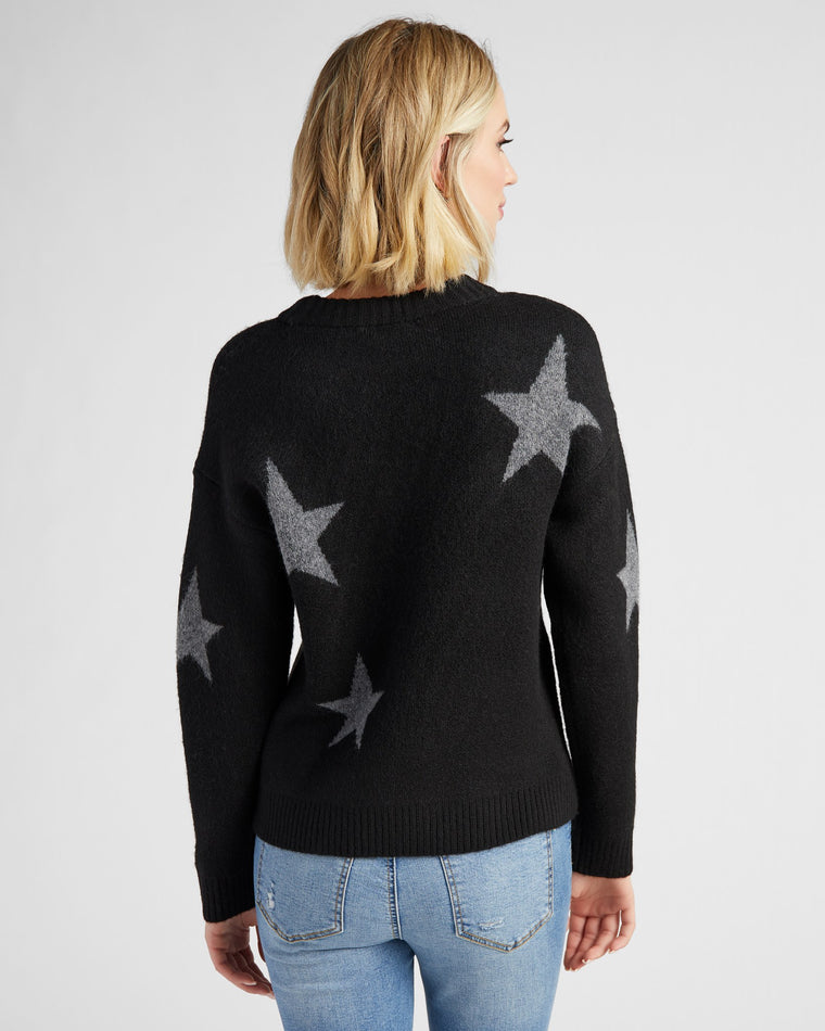 Black $|& Vigoss Crew Neck Star Print Sweater - SOF Back