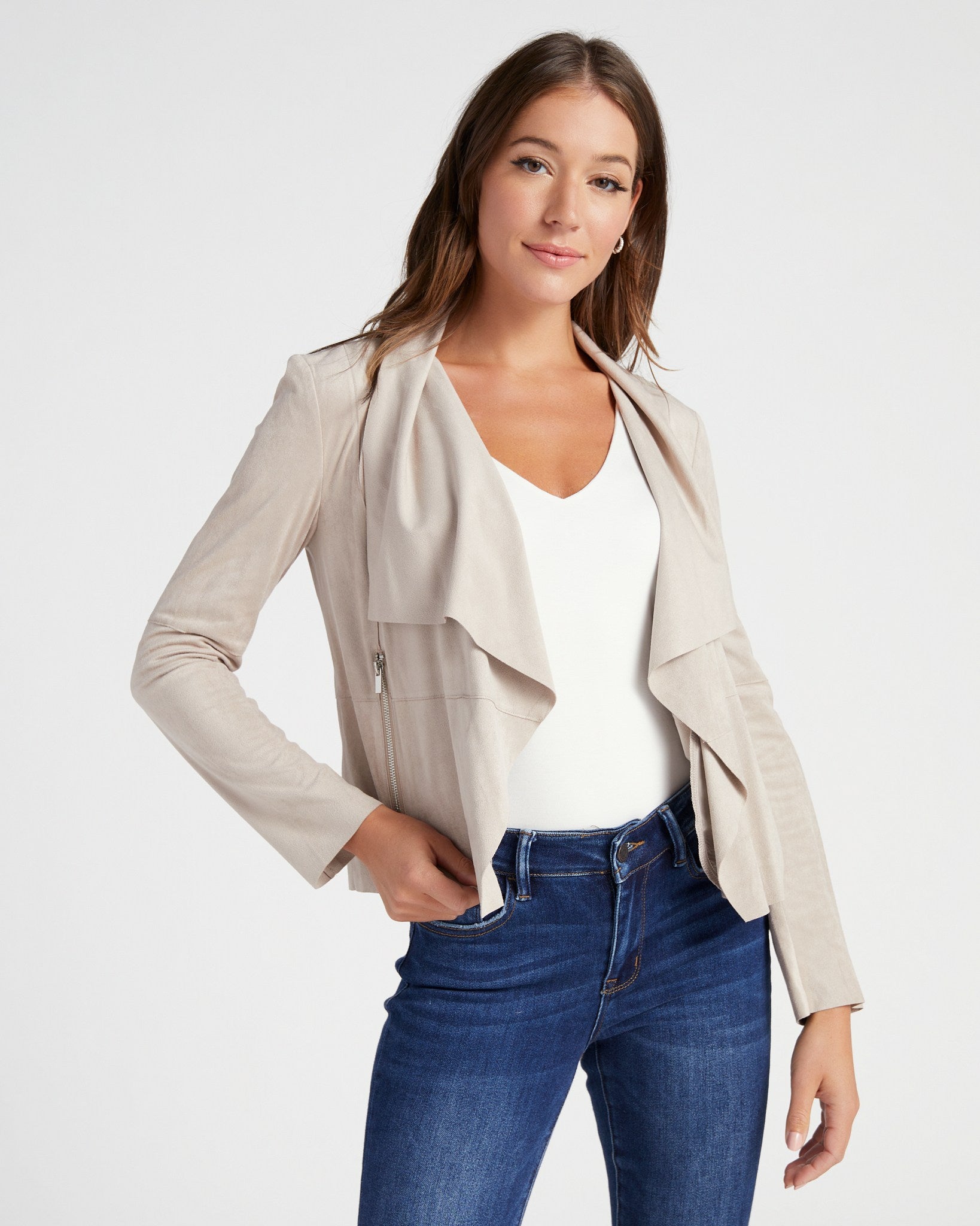 Faux Suede Drape Jacket