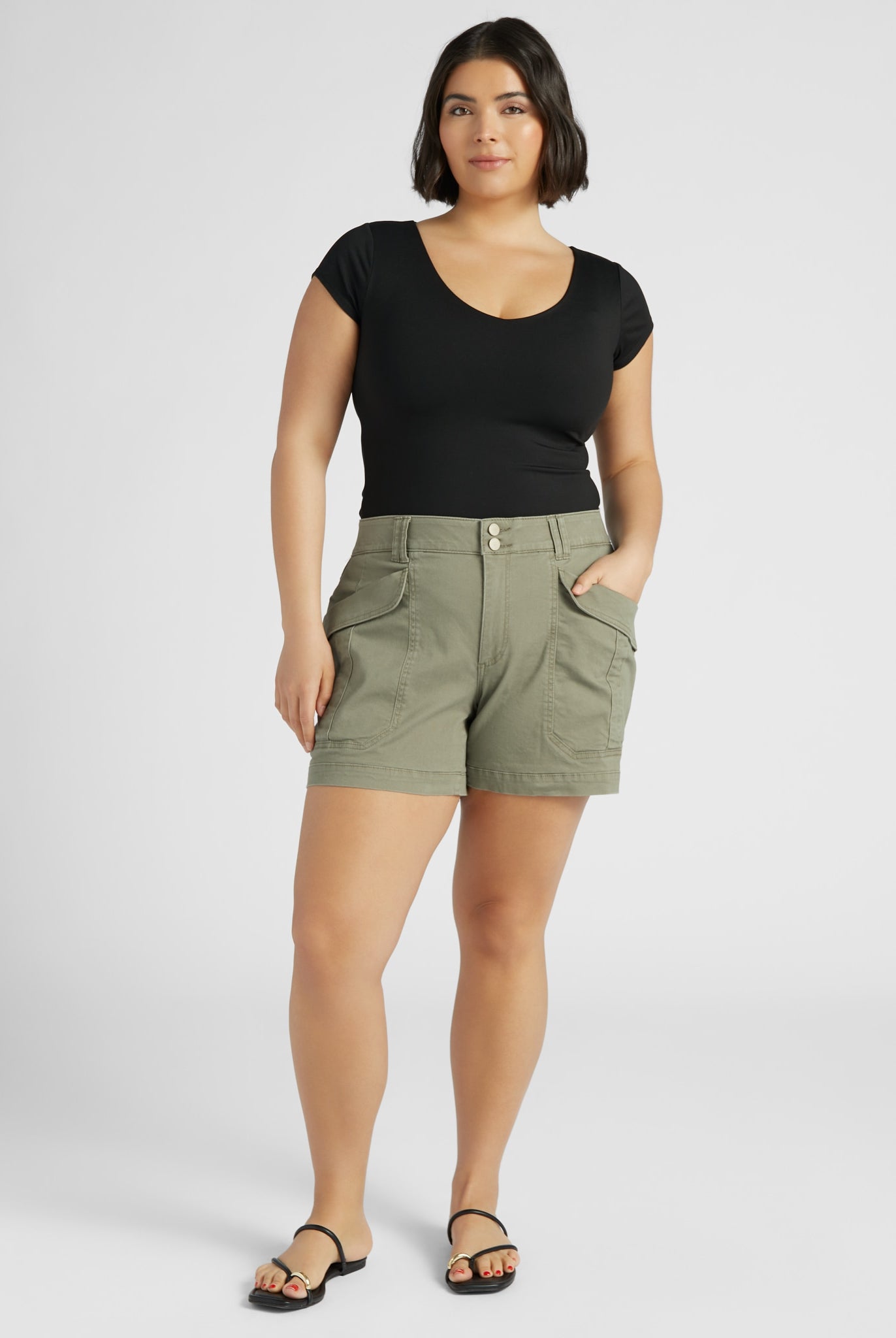 Laurel Oak $|& Democracy High Rise Double Button Utility Short - SOF Full Front