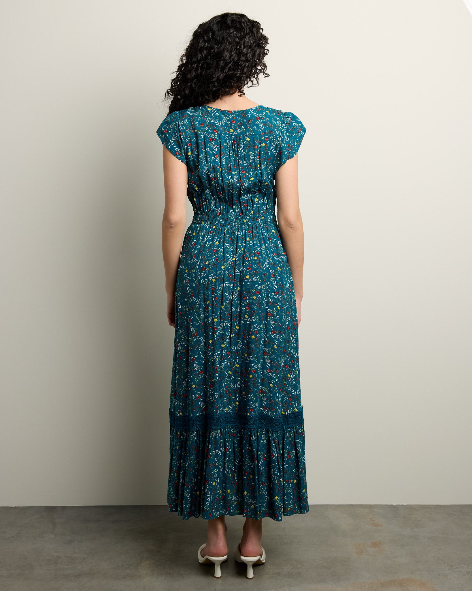 Green $|& Apricot Dianthus Lace Insert Maxi Dress - SOF Back