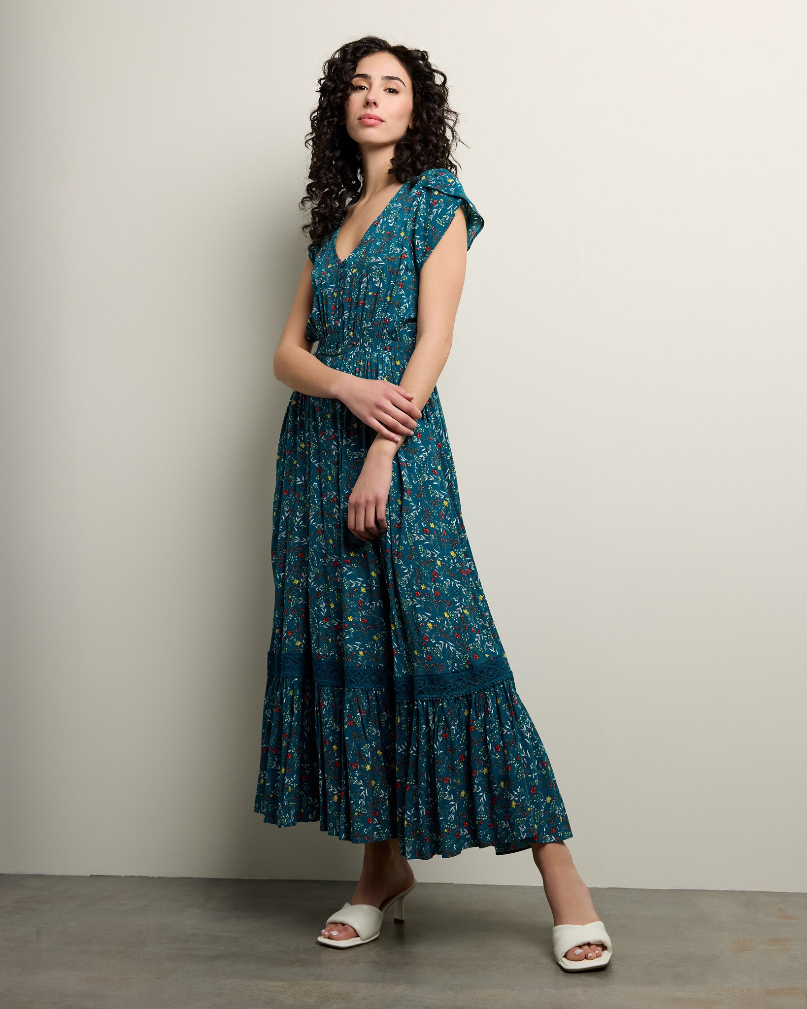 Green $|& Apricot Dianthus Lace Insert Maxi Dress - UGC On Fig
