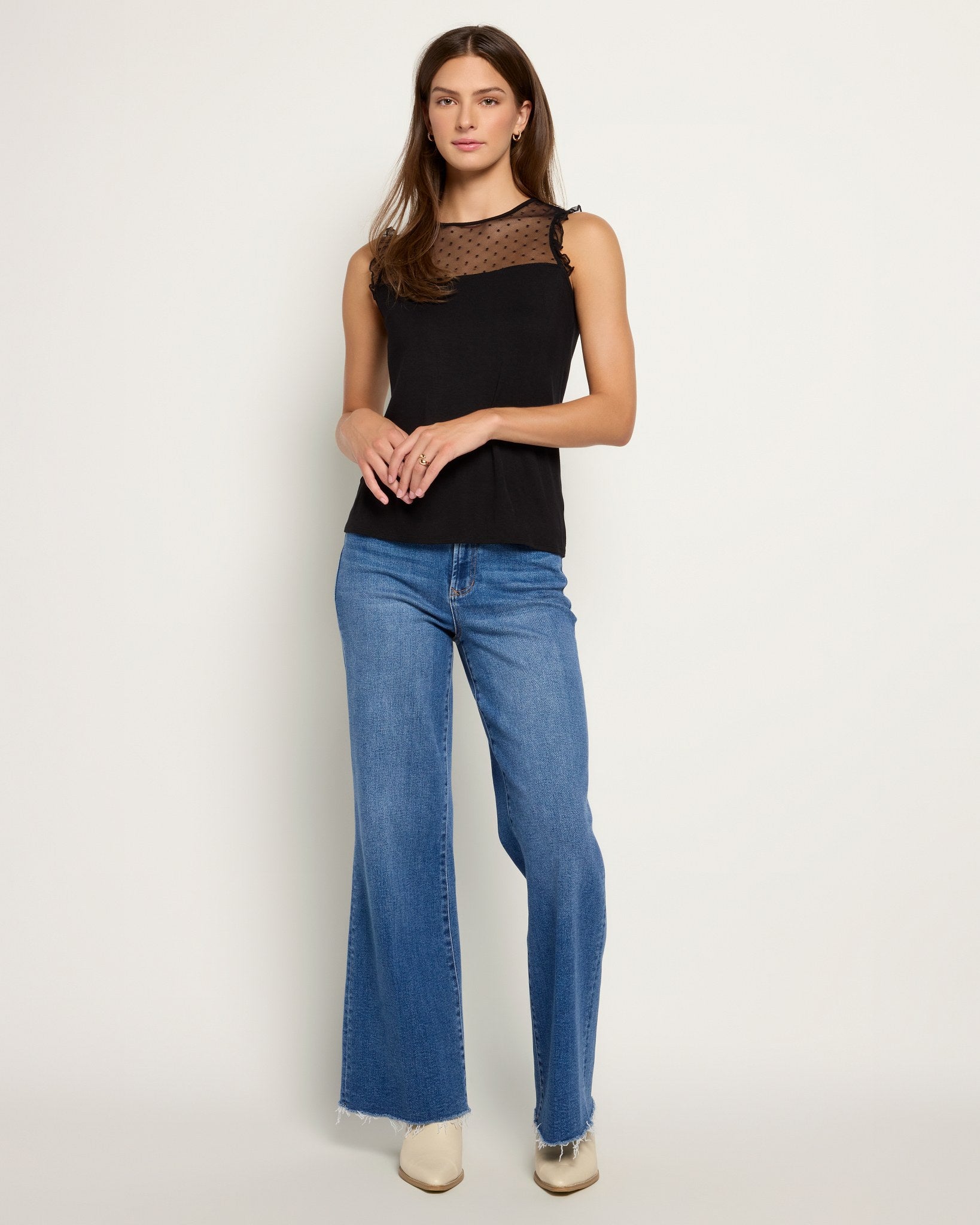 Black $|& Loveappella Mesh Dot Front Top - UGC On Fig