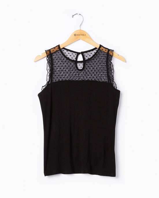 Black $|& Loveappella Mesh Dot Front Top - Hanger Detail