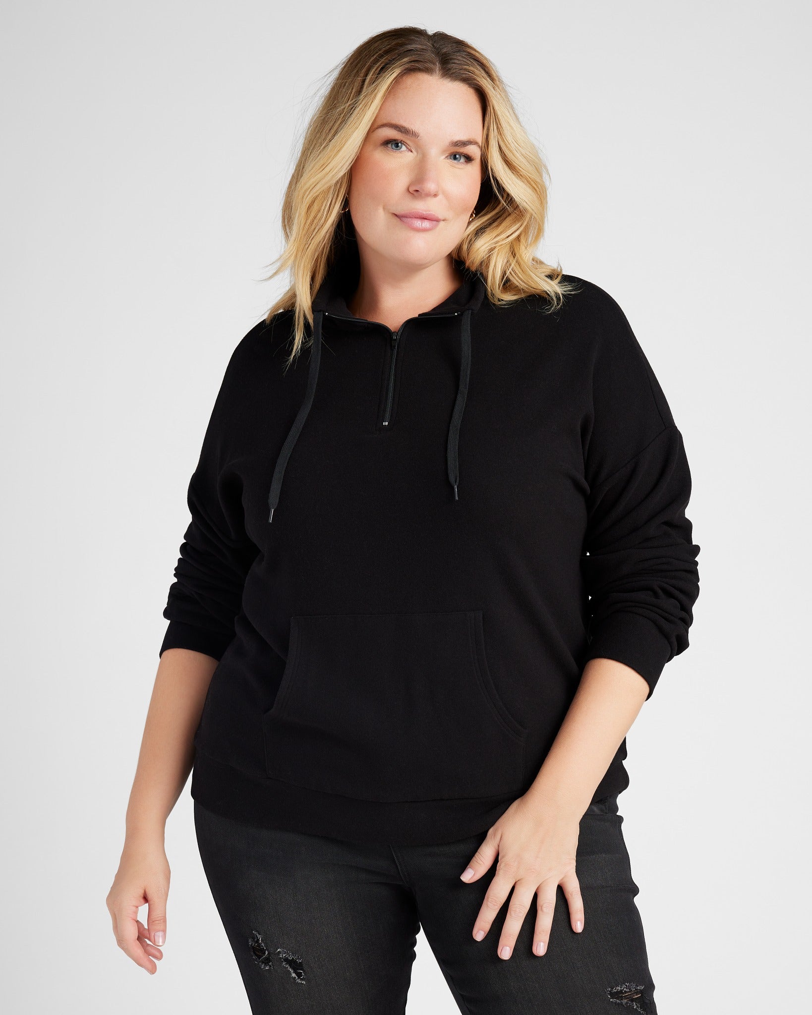 Black $|& Cloud Ten Long Sleeve Half Zip Plush Pullover - SOF Front