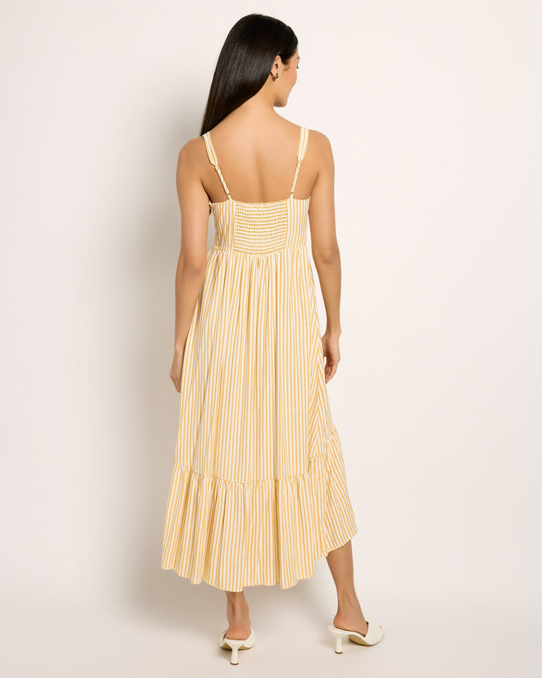 Yellow/White $|& Skies Are Blue Striped Sweetheart Maxi Dress - SOF Back