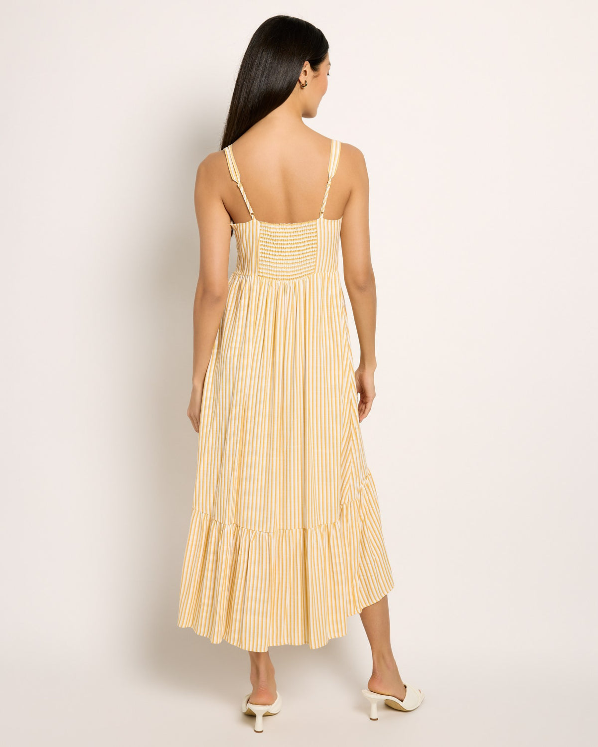 Yellow-White $|& Skies Are Blue Striped Sweetheart Maxi Dress - SOF Back