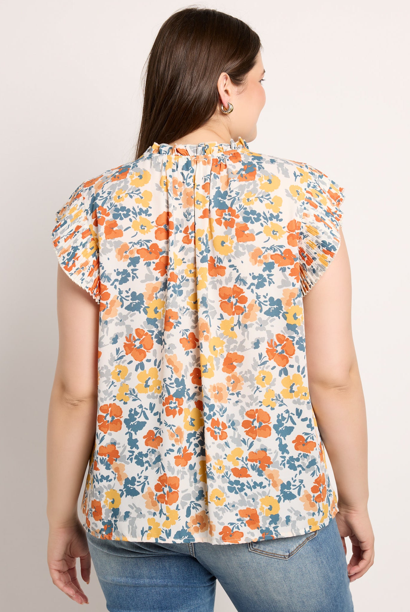 Pleated Slv w/Tie Floral Top Mustard $|& VOY Los Angeles Floral Pleated Sleeve Top with Tie - SOF Back