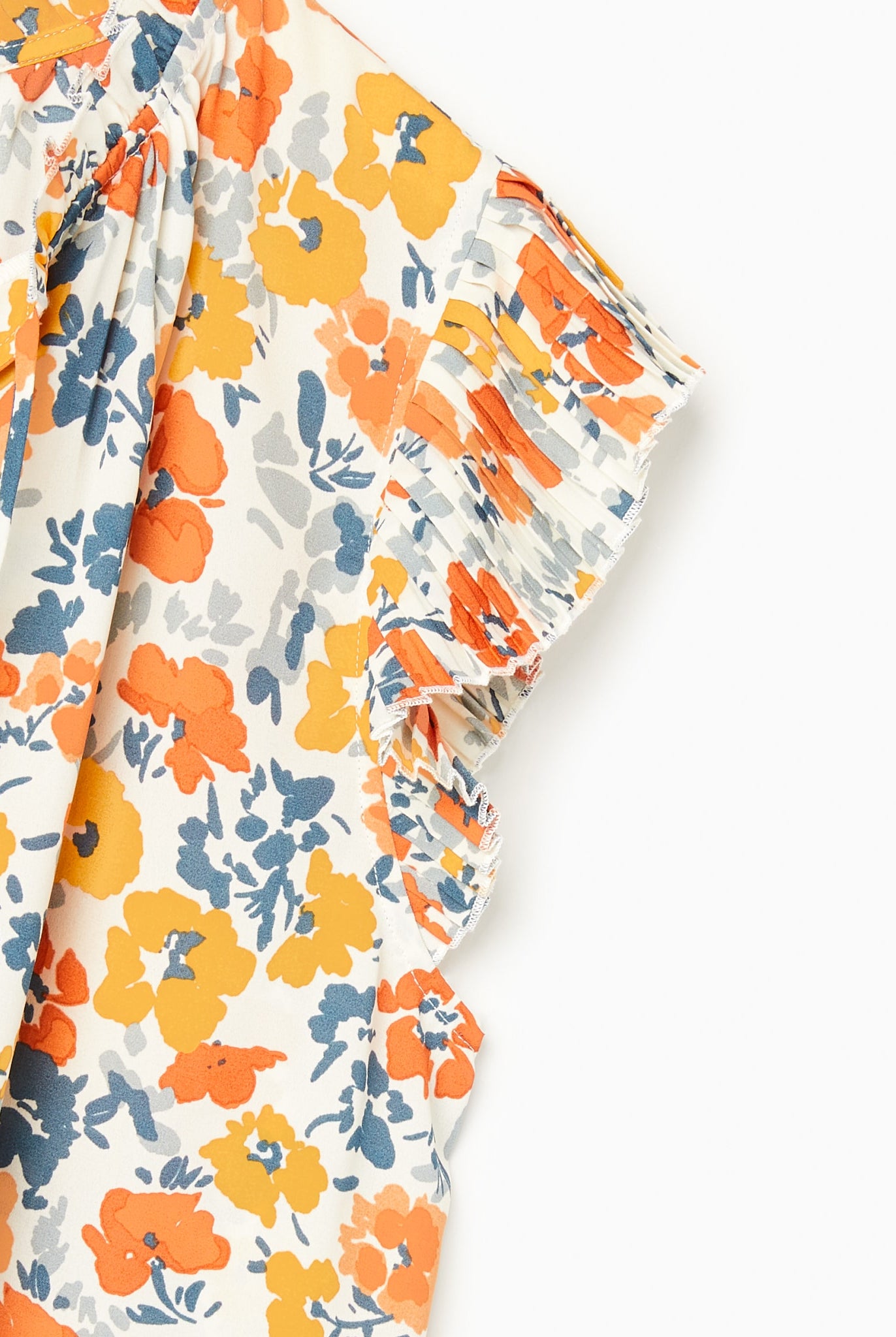 Pleated Slv w/Tie Floral Top Mustard $|& VOY Los Angeles Floral Pleated Sleeve Top with Tie