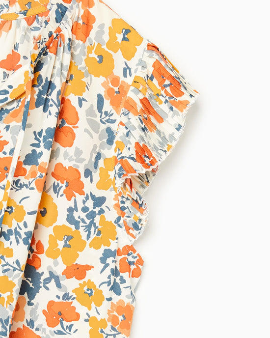 Pleated Slv w/Tie Floral Top Mustard $|& VOY Los Angeles Floral Pleated Sleeve Top with Tie