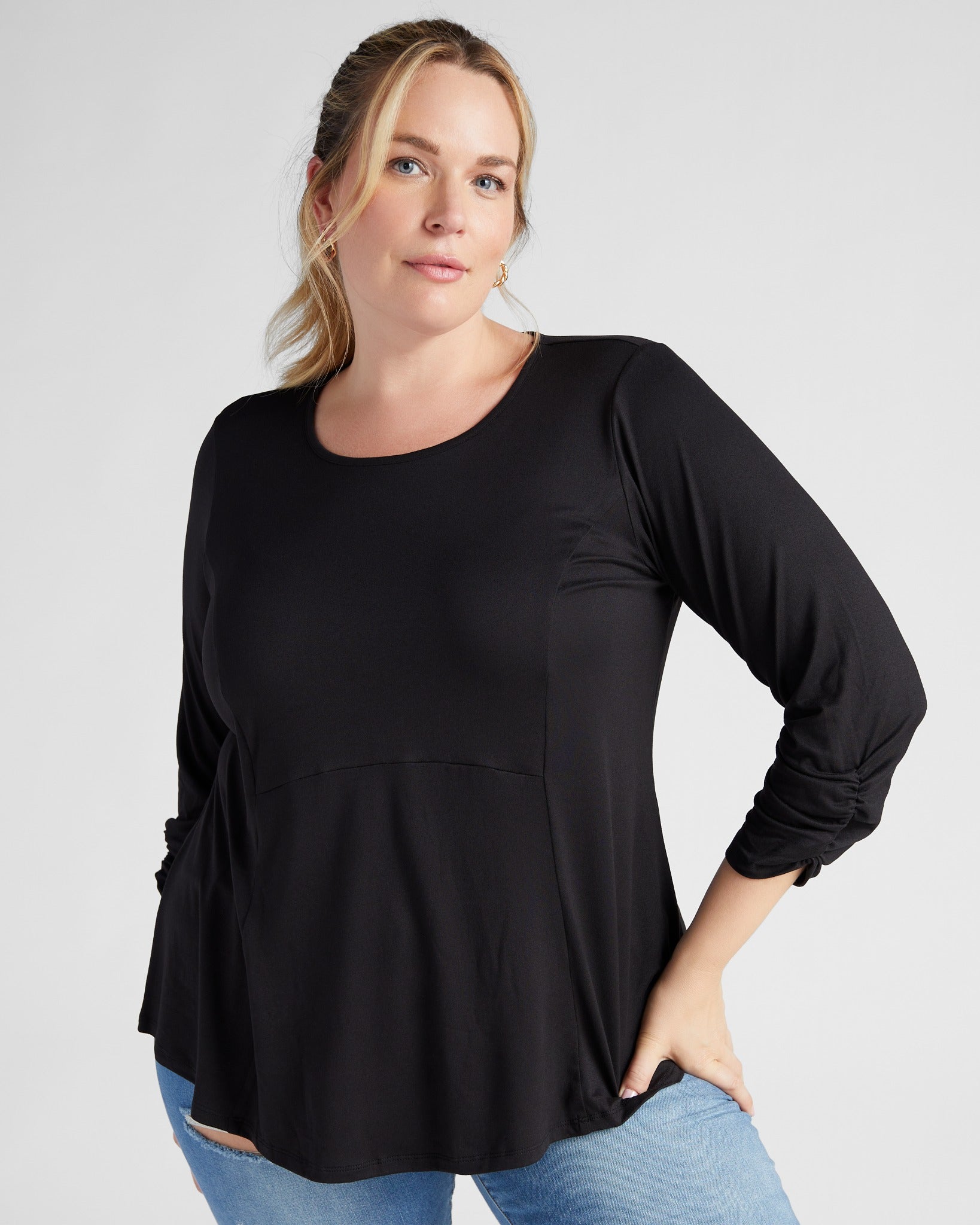 Black $|& Bobeau Solid Babydoll Top - SOF Front