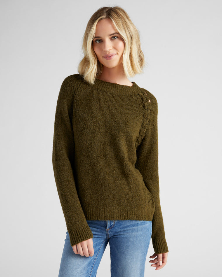 Olive $|& Vigoss Braided Pullover Sweater - SOF Front