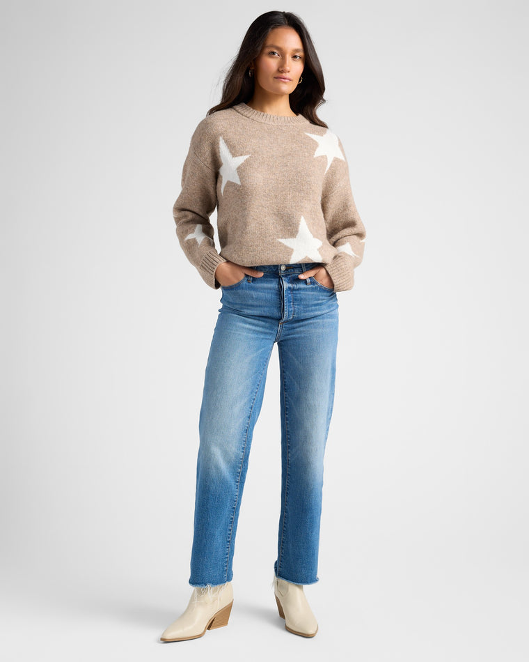 Mushroom $|& Vigoss Crew Neck Star Print Sweater - SOF Full Front